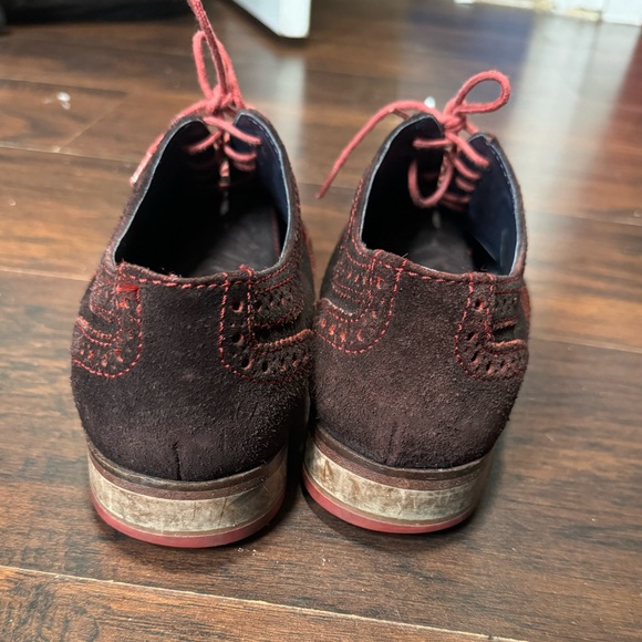 Cole Haan Dark Brown Suede Wingtip Shoe Pink Stitching Size 7.5 - Picture 9 of 9